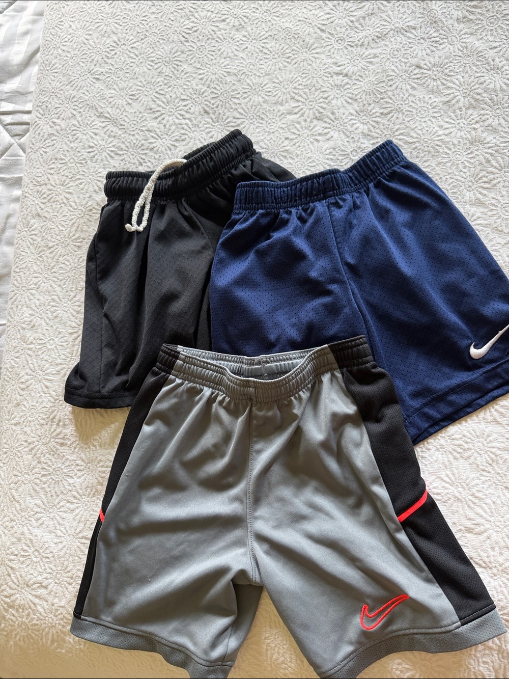 Nike Kids Athletic Shorts Trio - Black is academy branNavy, Gray with Red Accent